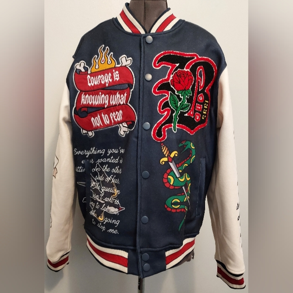 CNCPT Studio Mens Bravery Wool Varsity Multicolor Patch Letterman Jacket Large